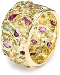 German Kabirski - Lythara Handcrafted Plated Barrel Ring With Raw Ruby And Sapphire - Lyst