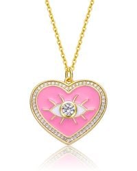 Genevive Jewelry - Rachel Glauber Young Adults-Teens Plated With Clear Cubic Zirconia Enamel Heart Evil Eye Pendant Necklace - Lyst