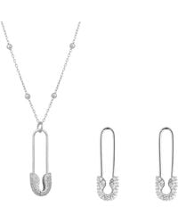 Spero London - Sterling Jewelled Safety Pin Necklace With Beaded Chain & Earring Set - Lyst