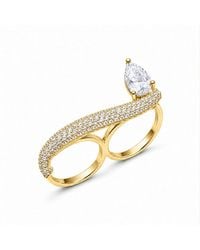 SHYMI - Pave Pear Double Finger Ring - Lyst