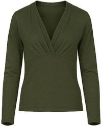 Conquista - Dark Khaki Long Sleeve Faux Wrap Top - Lyst