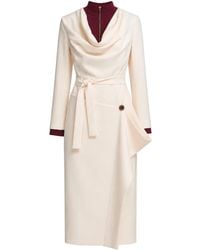 Julia Allert - Neutrals Two-Tone Asymmetric Draped High-Neck Midi Dress – Ivory - Lyst