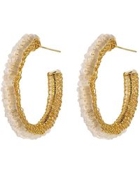 Lavish by Tricia Milaneze - Gold / Neutrals / White White & Gold Maya Hoop Handmade Crochet Earrings - Lyst