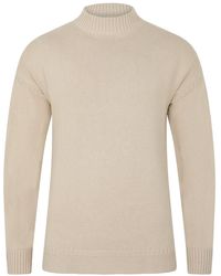 Paul James Knitwear - Neutrals Midweight Cotton Linen Sark Mock Neck Gansey Jumper - Lyst