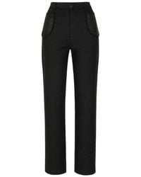 Conquista - Straight Punto Di Roma Pants With Faux Leather Detail - Lyst