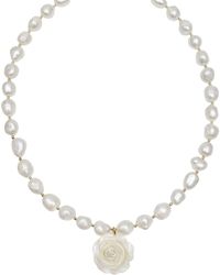 Farra - Freshwater Pearls With Rose Pendant Choker Necklace - Lyst
