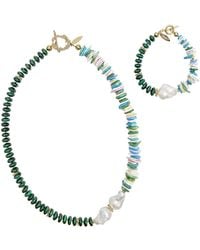 Farra - Malachite With Colorful Shell Baroque Pearl Necklace And Bracelet Set - Lyst
