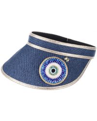 Laines London - Straw Woven Visor With Embellished Couture Evil Eye Brooch - Lyst