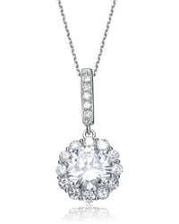 Genevive Jewelry - Cubic Zirconia Sterling Plated Round Flower Shape Drop Pendant - Lyst