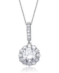 Genevive Jewelry - Cubic Zirconia Sterling Silver White Gold Plated Round Flower Shape Drop Pendant - Lyst