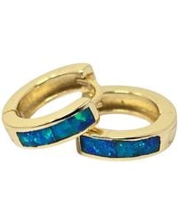 Harfi - Dainty Fire Opal Inlay Plated Huggie Earrings - Lyst