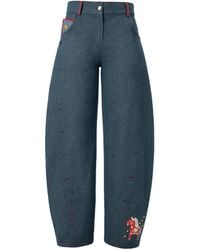 Rondooz - Hand Painted Denim Culottes Trousers With Antique French Gobelin Tapestry & Hand Applied Embellishment - Lyst