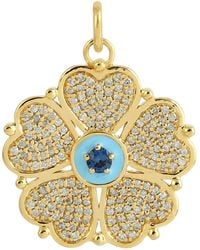 Artisan - Diamond Clover Pendant With Sapphire & Enamel - Lyst