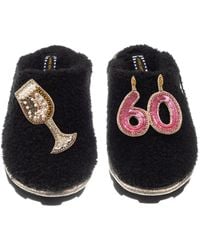 Laines London - Teddy Closed Toe Slippers With 60Th Birthday & Champagne Glass Brooches - Lyst
