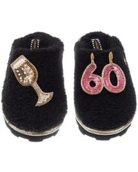Laines London - Teddy Closed Toe Slippers With 60Th Birthday & Champagne Glass Brooches - Lyst