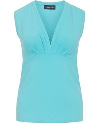 Conquista - Aqua Sleeveless V-Neck Jersey Top – Stretch Cotton-Blend Fabric - Lyst