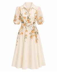 Girl In Mind - Renata Floral Boarder Print Print Midi Dress Cream - Lyst