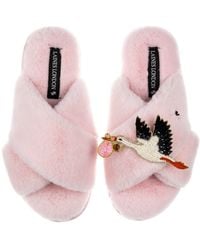 Laines London - Classic Laines Slippers With Baby Girl Stork Brooch - Lyst