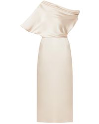 UNDRESS - Neutrals Ilene Champagne Satin Asymmetric Midi Evening Dress - Lyst