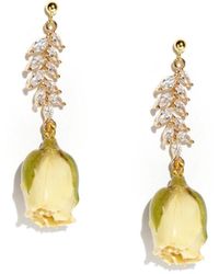 I'MMANY LONDON - Real Flower Rosa Brillante Rosebud Drop Earrings With Crystal Leaves - Lyst