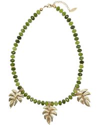 Farra - Jade With Leaves Pendant Statement Necklace - Lyst