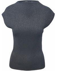 NY CHARISMA Black Silver Lurex Cap Sleeves Pullover - Metallic