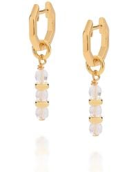 Nellou Jewellery - Neutrals Linear Huggie Birthstone Earrings April Plated Sterling - Lyst