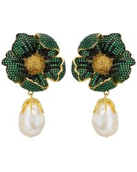 LÁTELITA London - Poppy Flower Baroque Pearl Earrings Emerald Green Gold - Lyst