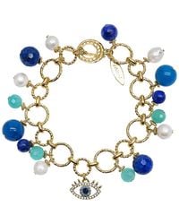 Farra - Lapis Lazuli Amazonite And Pearl Turkish Evil Eye Charm Bracelet - Lyst