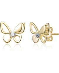 Genevive Jewelry - Rachel Glauber Plated With Clear Cubic Zirconia Butterfly Stud Earrings - Lyst