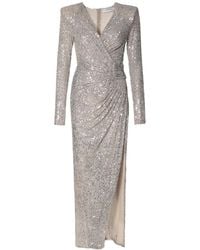 AGGI by HALEWSKI - Neutrals Scarlet Champagne Sequined Maxi Dress With Long Sleeves - Lyst