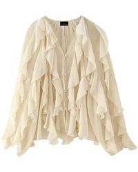 Chanel Joan Elkayam - Neutrals Cream Ruffled Chiffon Blouse - Lyst