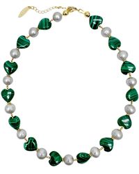Farra - Heart-shaped Malachite With Gray Freshwater Pearls Statement Necklace - Lyst