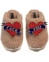 Laines London - Neutrals Teddy Closed Toe Slippers With Fuck You Brooches - Lyst