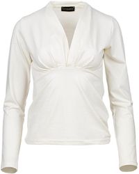 Conquista - Neutrals Elegant Ecru V-Neck Long Sleeve Jersey Top - Lyst