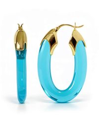 Gold & Honey - Aquamarine Carved Oval Lucite Birthstone Hoop Earrings - Lyst