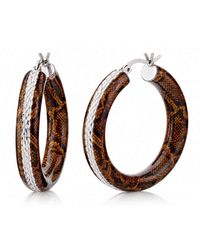 Gold & Honey - Python Print Diamond Cut Hoop Earrings - Lyst