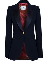 The Extreme Collection - Single Breasted Premium Crepe Navy Blazer With Satin Flaps Carlotta - Lyst