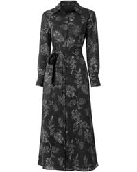 John Abgin - Georgette Floral Textured Midi Shirt Dress - Lyst