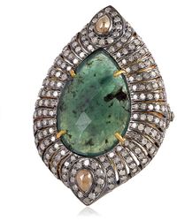 Artisan - Pave Diamond 18kt Gold Emerald Ring 925 Sterling Silver Designer Jewelry - Lyst