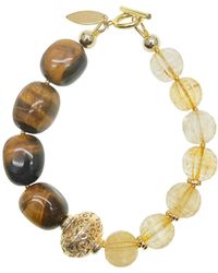 Farra - Citrine With Tiger Eye Stones Chunky Bracelet - Lyst