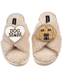 Laines London - Neutrals Laines Neutral Boucle Slippers With Skip The Golden Lab & Dog Mum/Mom Brooches - Lyst