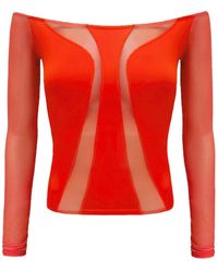 OW Collection - Swirl Off Shoulder Blouse With Mesh Details - Lyst
