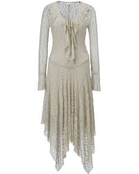 Belsize25 - Neutrals Sage Dress – Stretch Lace Asymmetric Hem Midi Dress - Lyst