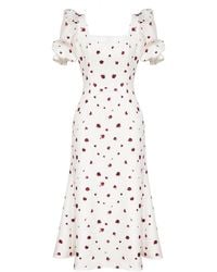 POST MERIDIEM - Printed Godet Silhouette Square Neck Midi Dress - Lyst