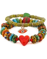 Ebru Jewelry - Bohemian Style Red Heart & Evil Eye Happy Bracelet Set - Lyst