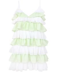 blonde gone rogue - Summer Affair Mini Dress With Ruffles, Upcycled Polyester, In White & Light Green - Lyst