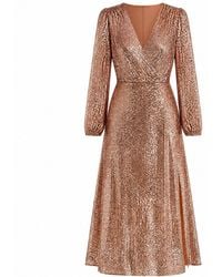 Yumi' - Copper Sequin Long Sleeve Midi Dress - Lyst