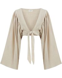 Lilamie - Neutrals Venice Long Sleeve Cross Beach Bustier Top - Lyst