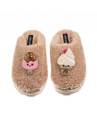 Laines London - Neutrals Teddy Closed Toe Slippers With Laines Lovables Ice Lolly & Ice Cream Brooches - Lyst